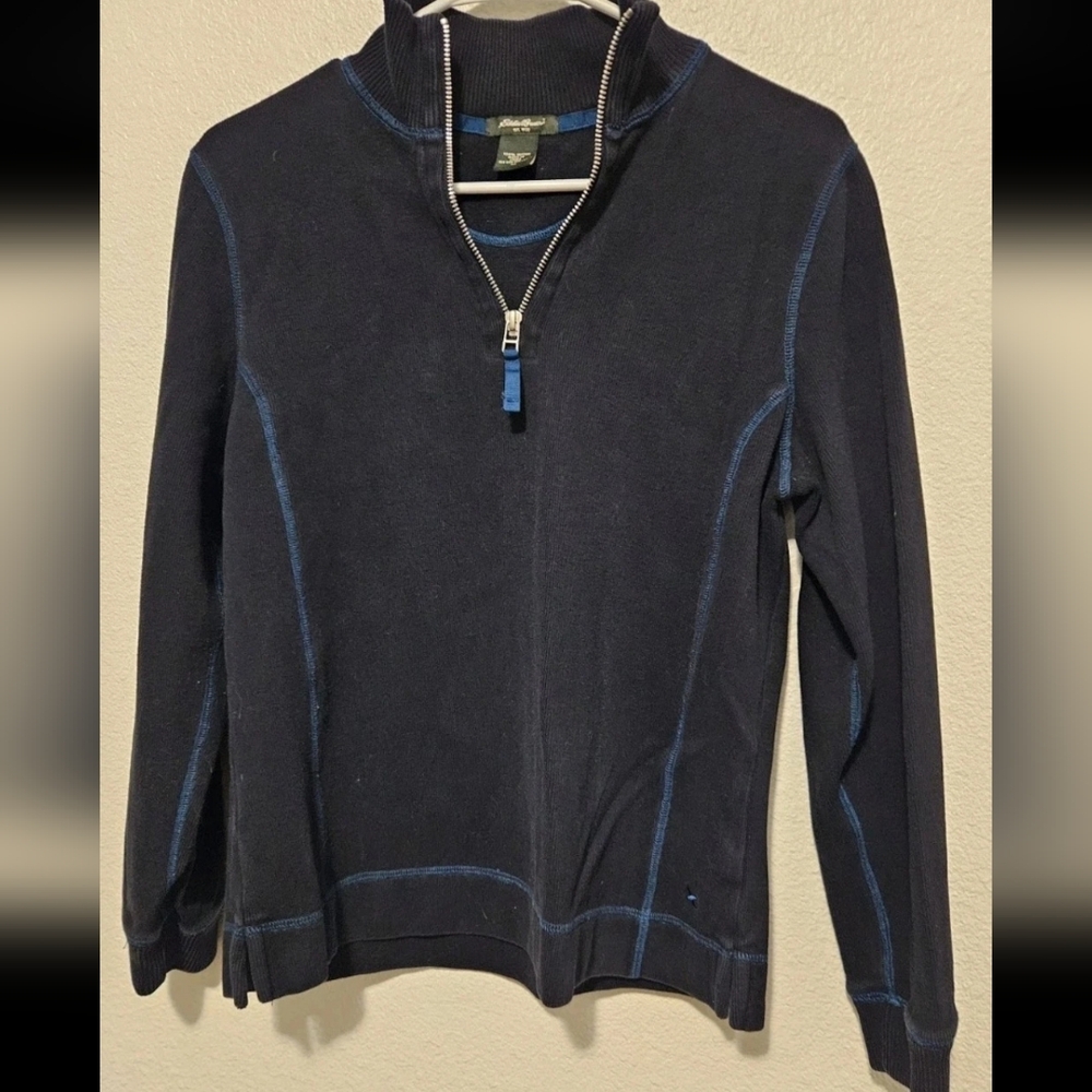Vintage Eddie Bauer 1/4 Zip Sweater Navy Blue Contrast Stitch Gorpcore Medium
